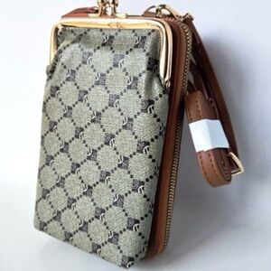 Park Ave collection cream and brown cross body geometric wallet phone holder New